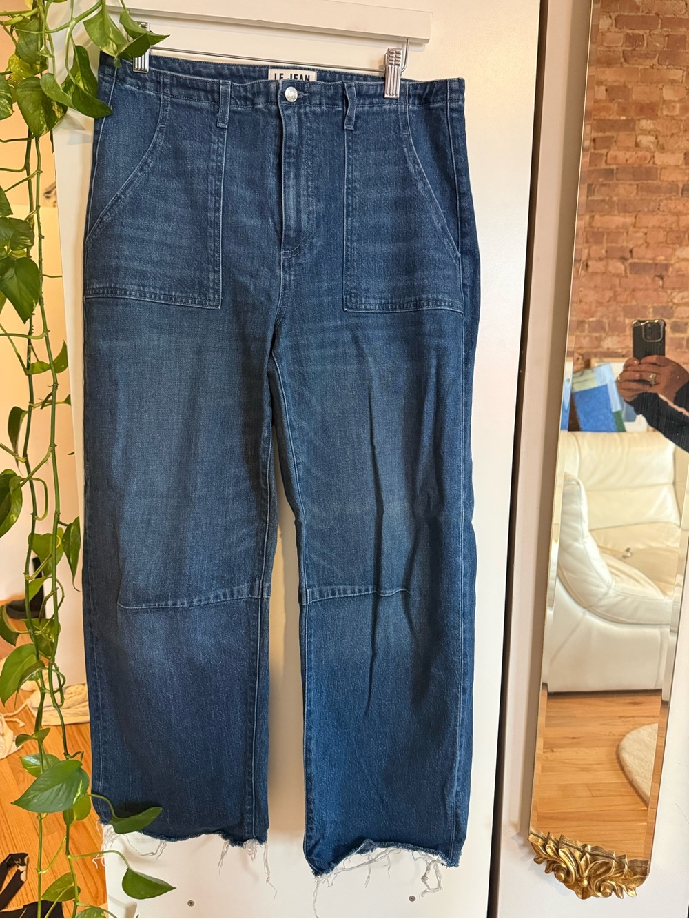 Le Jean Women's Dark Blue Cropped Utility Jeans